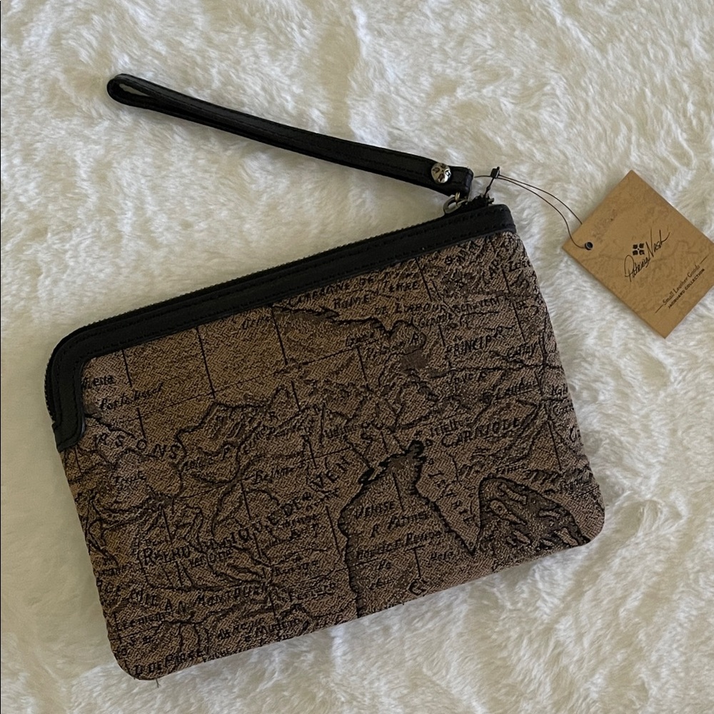 Patricia Nash Brown Map Print Wristlet  NWT